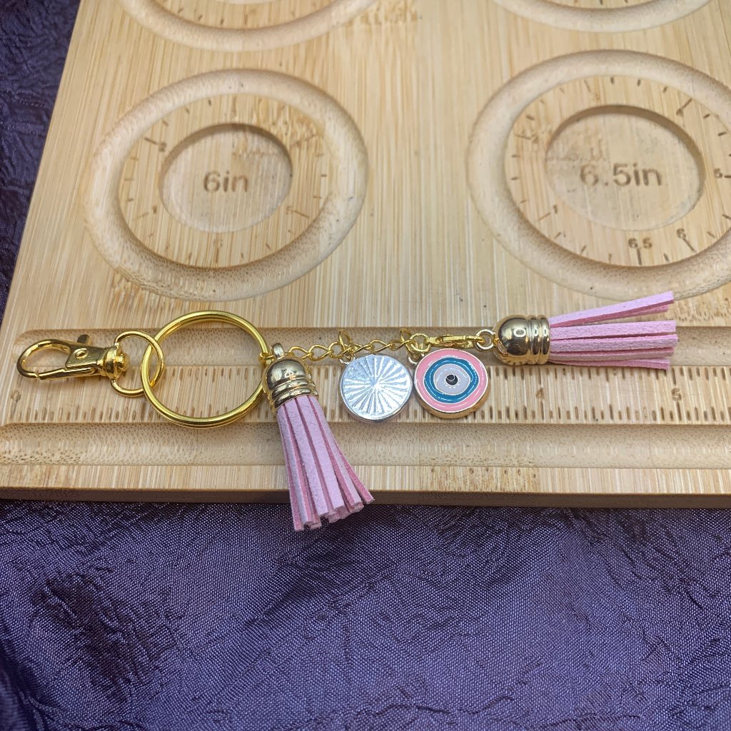 Evil Eye Charm & Pink Tassel Keychainunique & Stylish